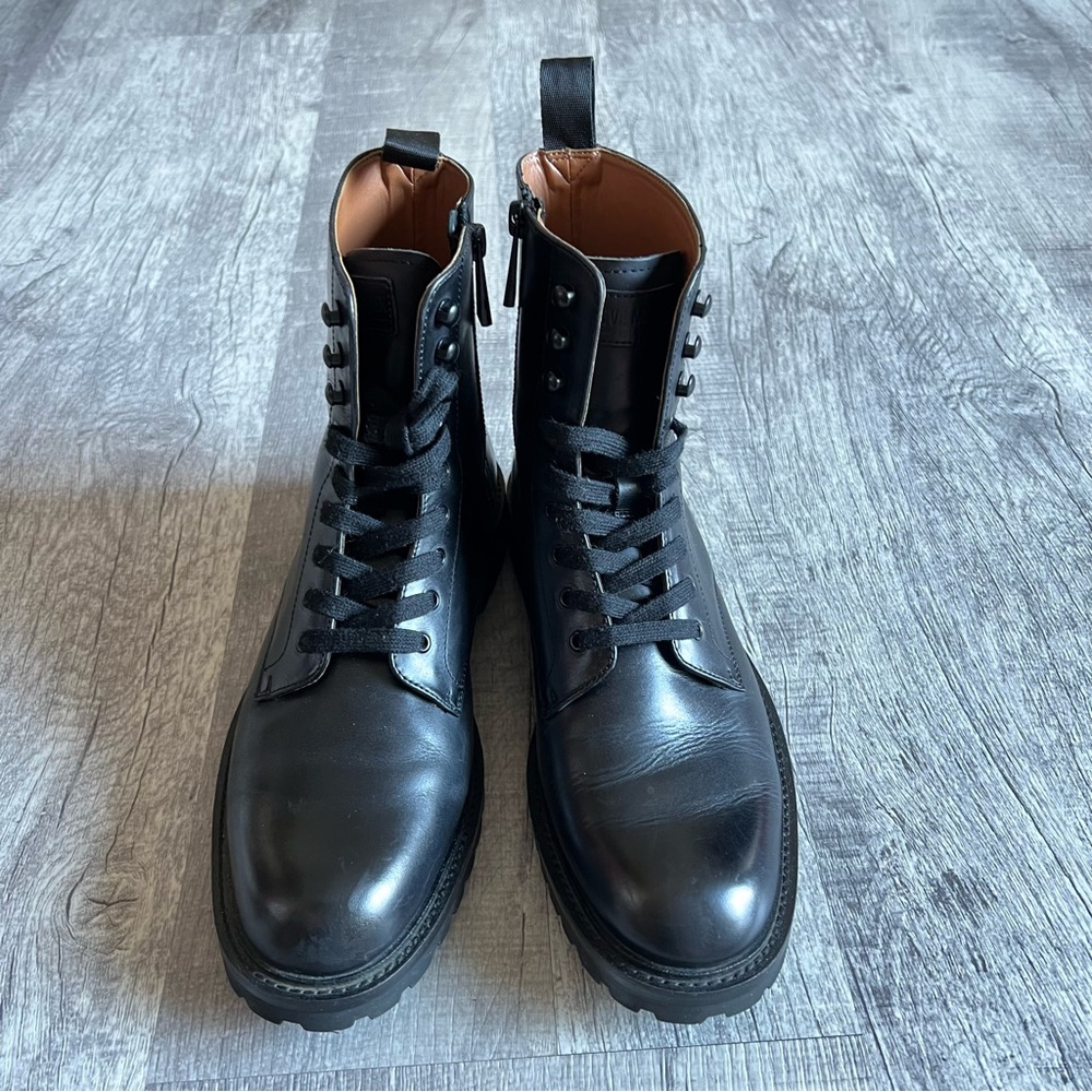 Steve Madden Combat Black Leather Boots Size 8